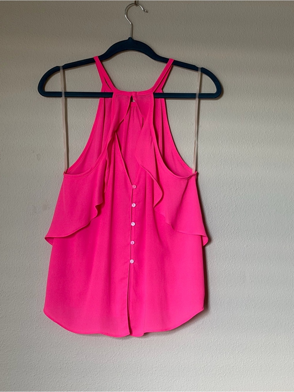 Lush | Neon Pink Ruffle-Back Button Tank